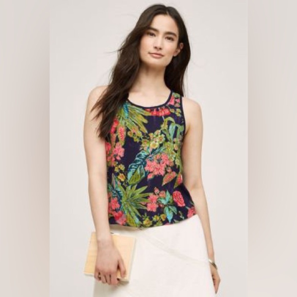 Postmark Anthropologie Leafy Floral Print Lillie Tank Top